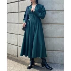 MOUSSY Green Power Shoulder Cotton Button Front Maxi Dress (1)